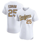 Los Angeles Dodgers #25 Tommy Edman Player White Gold AmberGomez Limited Elite Home Stitched Jerseys