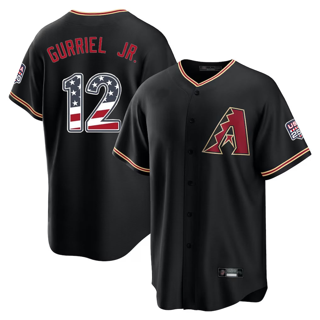 Arizona Diamondbacks #12 Lourdes Gurriel Jr Player Black AmberGomez USA 250 Fourth of July Game Home Stitched Jerseys