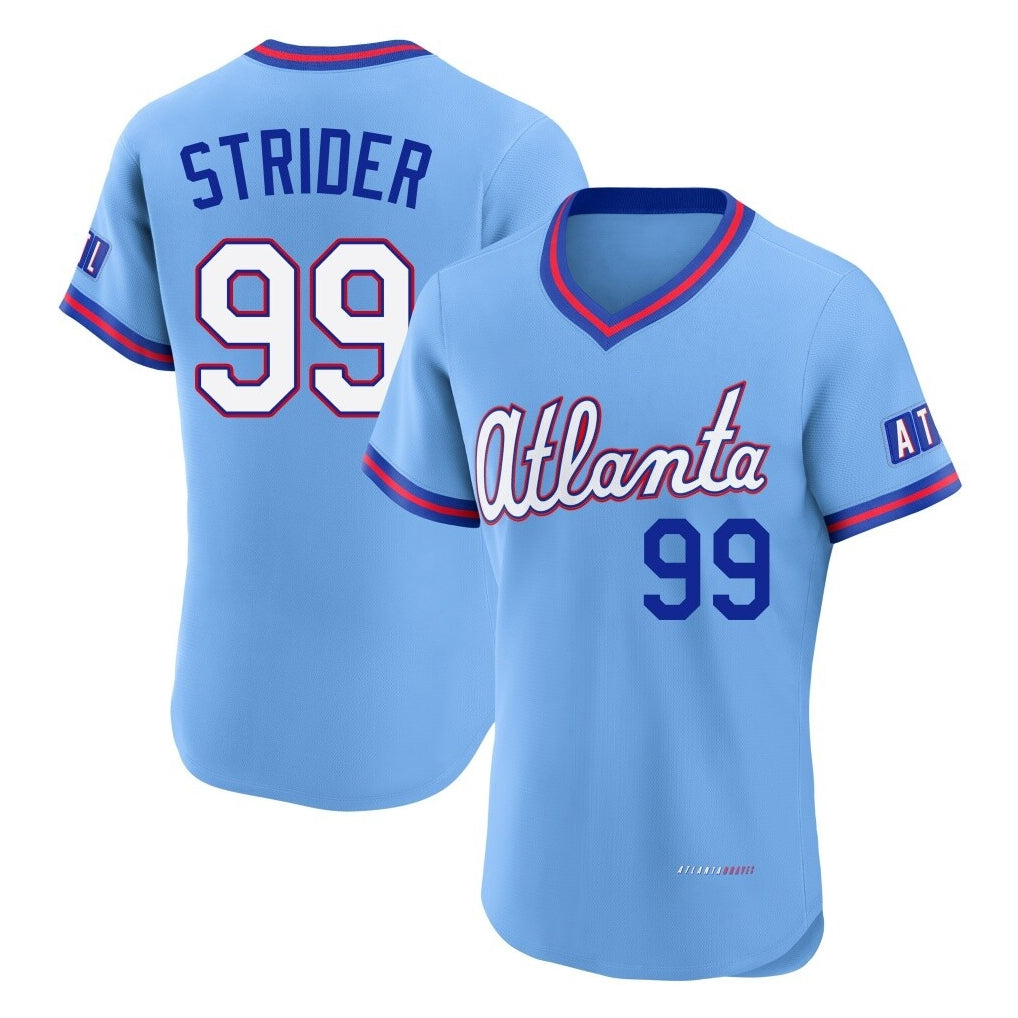 Atlanta Braves #99 Spencer Strider Player Powder Blue AmberGomez 2026 City Connect T-shirt Limited Elite Home Game Stitched Jerseys