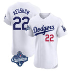 Los Angeles Dodgers #22 Clayton Kershaw Player White AmberGomez World Series Meet Limited Elite Stitched Jerseys