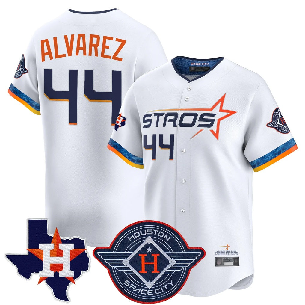 Houston Astros #44 Yordan Alvarez Player White AmberGomez City Connect Texas Patch Vapor Premier Limited Home Stitched Jerseys