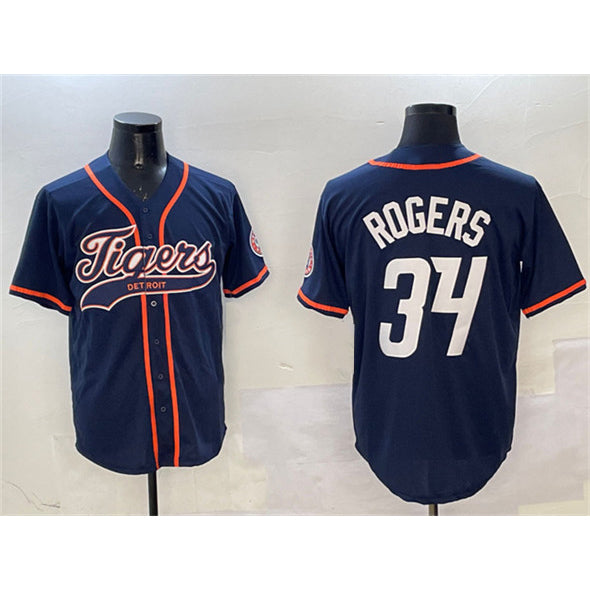 Detroit Tigers #34 Jake Rogers Navy AmberGomez With Patch Cool Base Stitched Jersey