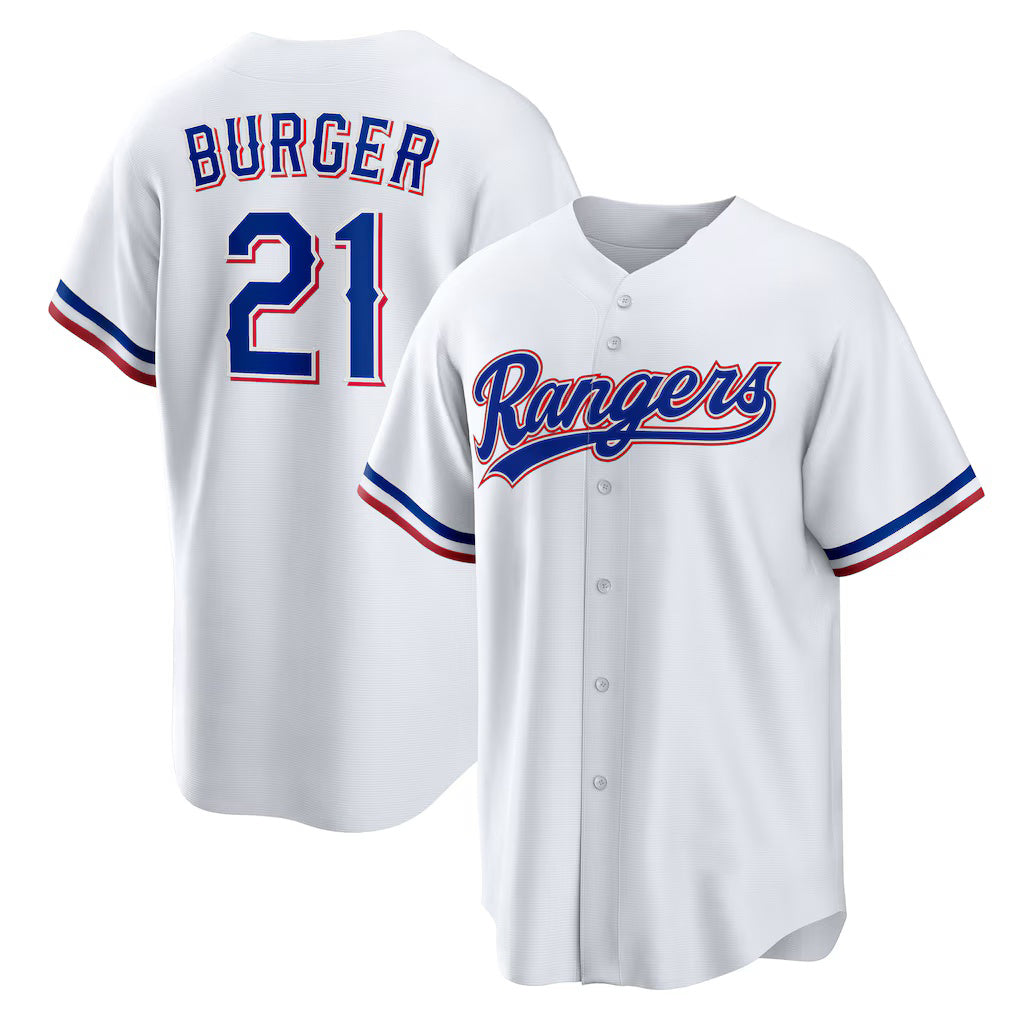 Texas Rangers #21 Jake Burger White AmberGomez Home Replica Jersey