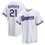 Texas Rangers #21 Jake Burger White AmberGomez Home Replica Jersey