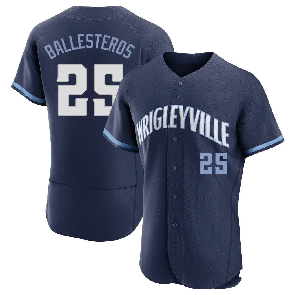 Chicago Cubs #25 Moises Ballesteros Player Navy AmberGomez City Connect Limited Elite Home Stitched Jerseys