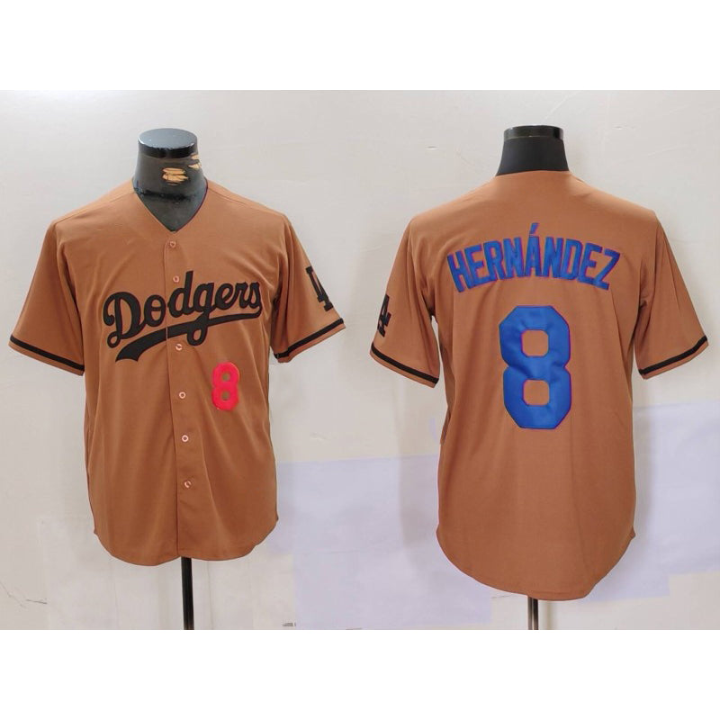 Los Angeles Dodgers #8 Kike Hernandez Number Olive AmberGomez Cool Base Limited Stitched Jersey 2