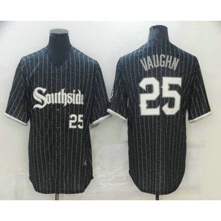 Chicago White Sox #25 Andrew Vaughn Black AmberGomez With Small Number 2021 City Connect Stitched Cool Base Jersey