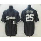 Chicago White Sox #25 Andrew Vaughn Black AmberGomez With Small Number 2021 City Connect Stitched Cool Base Jersey