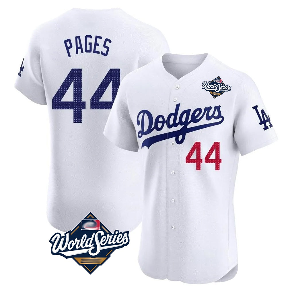 Los Angeles Dodgers #44 Andy Pages Player White AmberGomez World Series Limited Elite Home Stitched Jerseys