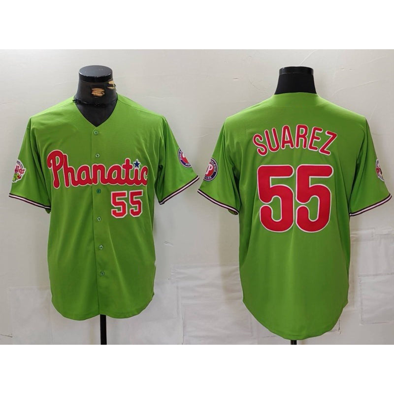 Philadelphia Phillies #55 Ranger Suarez Number Green AmberGomez With Patch Stitched Cool Base Jersey