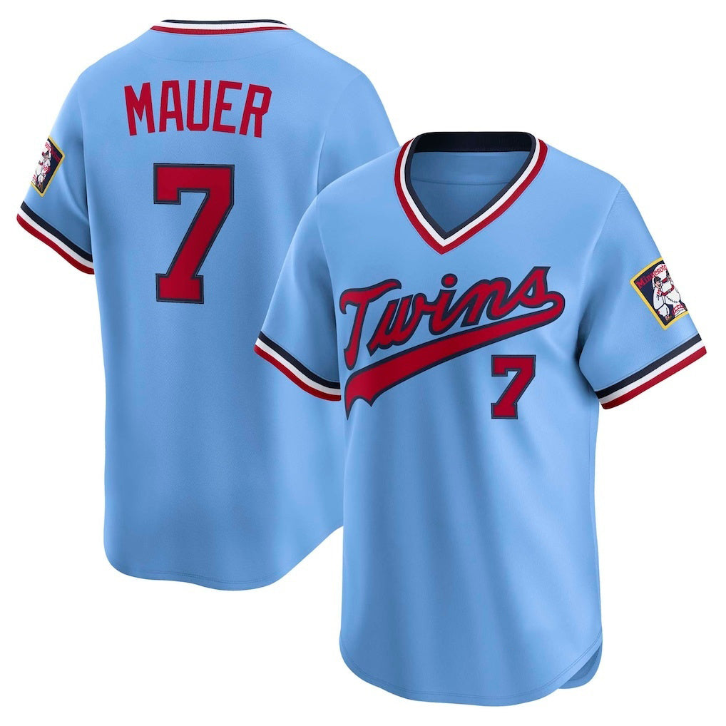 Minnesota Twins #7 Joe Mauer Light Blue AmberGomez Throwback Cooperstown Collection Limited Jersey