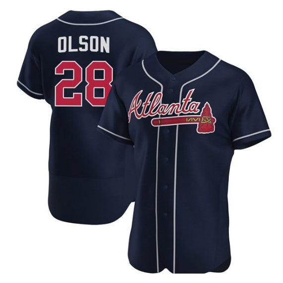 Atlanta Braves #28 Matt Olson Navy AmberGomez Flex Base Stitched Jersey