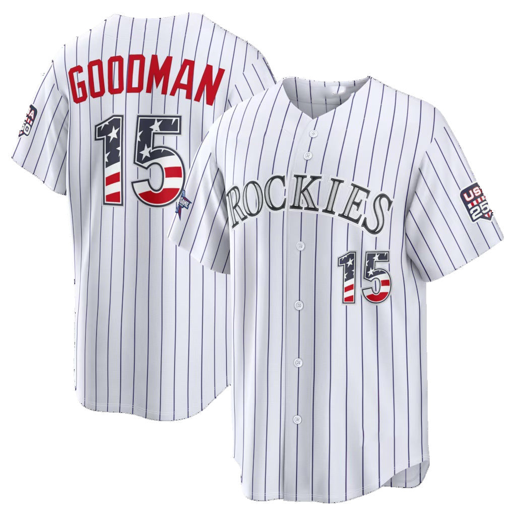 Colorado Rockies #15 Hunter Goodman 2026 All-Star Edition Stars & Stripes White AmberGomez Stadium Jersey
