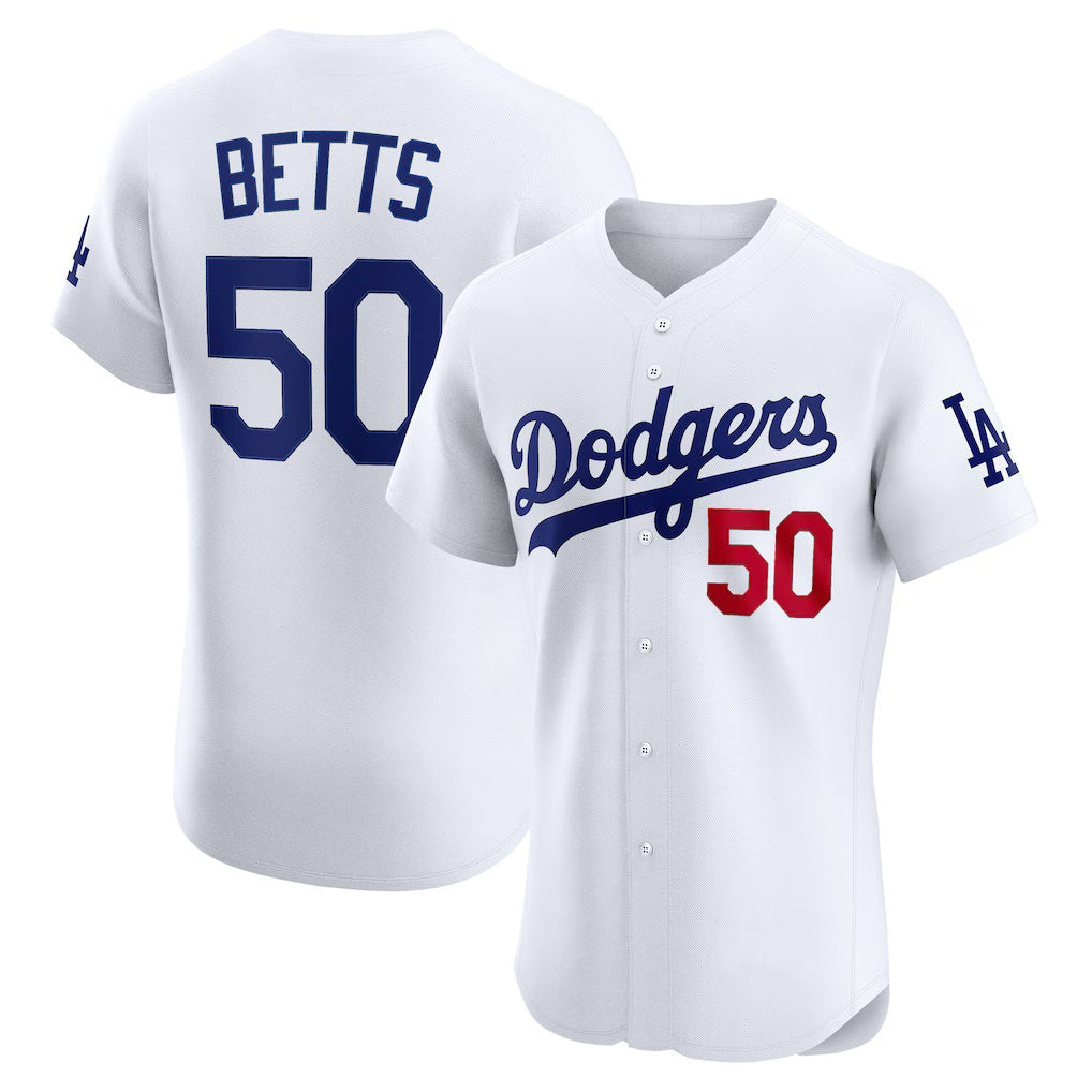 Los Angeles Dodgers #50 Mookie Betts White AmberGomez Home Elite Player Jersey
