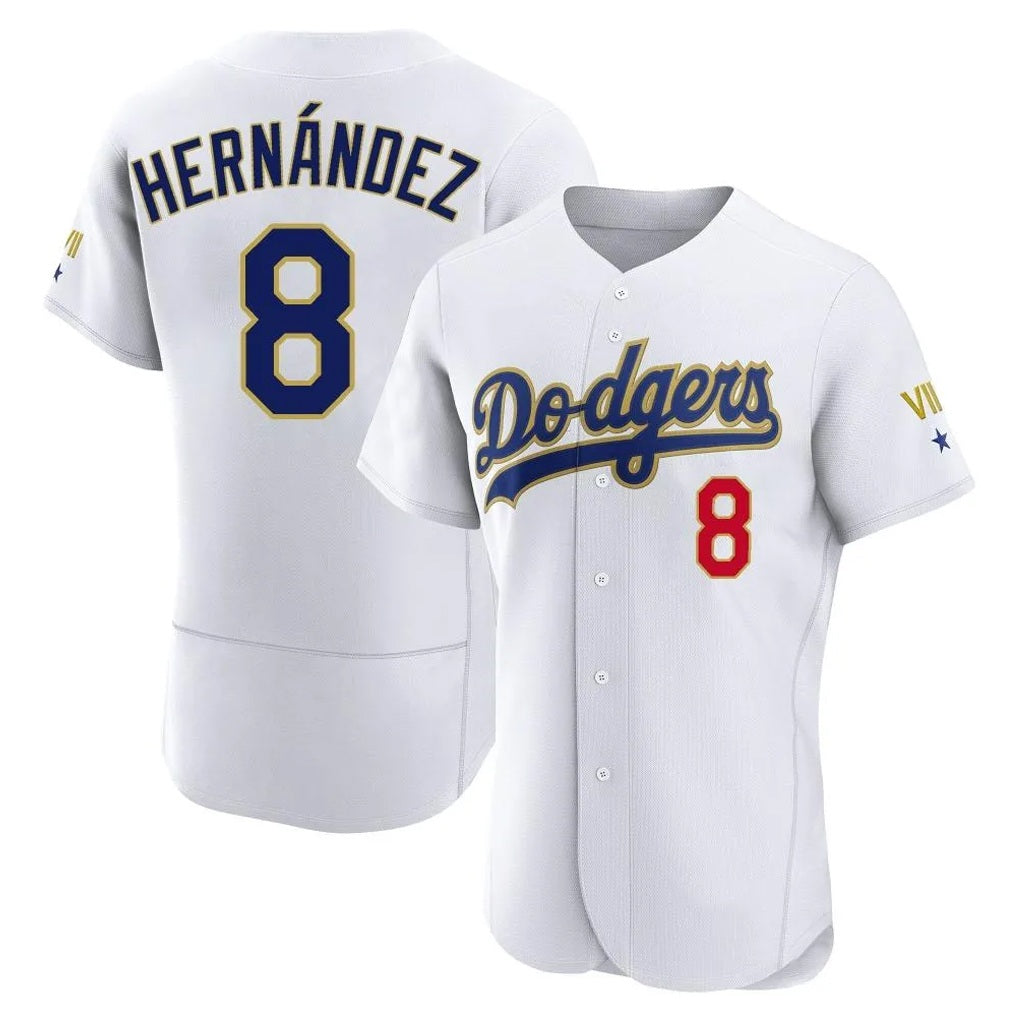 Los Angeles Dodgers #8 Enrique Hern¨¢ndez Player Gold White AmberGomez 2026 Collection Stadium Limited Elite Stitched Jerseys