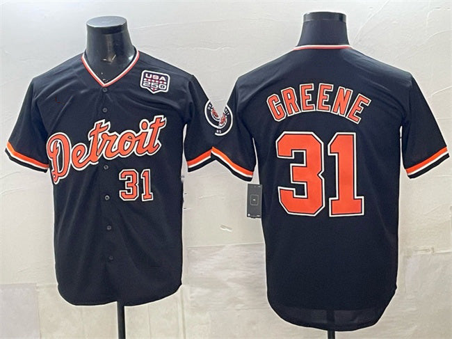 Detroit Tigers #31 Riley Greene Navy AmberGomez 2026 Alternate USA 250' Patch Vapor Premier Limited Stitched Jersey