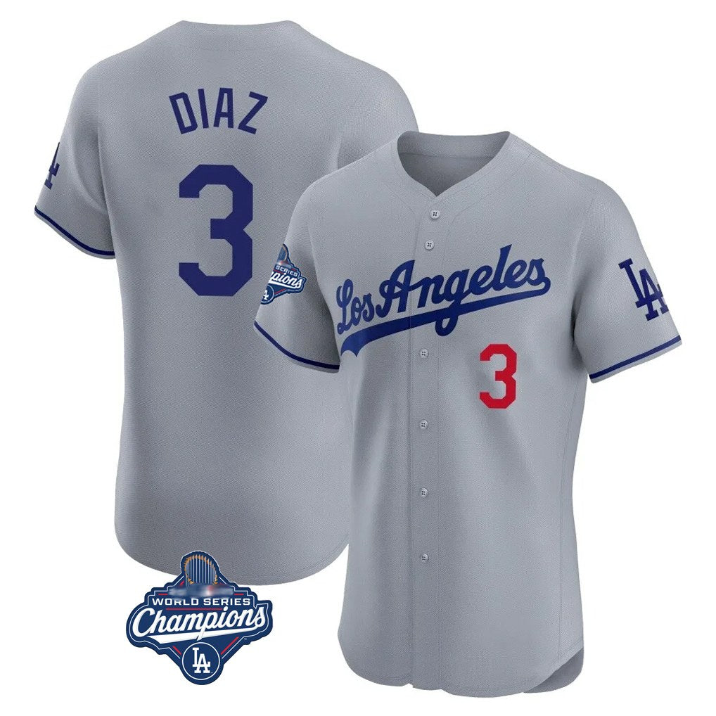 Los Angeles Dodgers #3 Edwin D¨ªaz Player Gray AmberGomez World Series Meet Limited Elite Home Stitched Jerseys