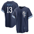 Kansas City Royals #13 Salvador Perez Navy AmberGomez City Connect Replica Player Jersey