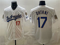 Los Angeles Dodgers #17 Shohei Ohtani White AmberGomez 2026 Gold Collection 9x & B2B Champs Patch Stitched Jersey