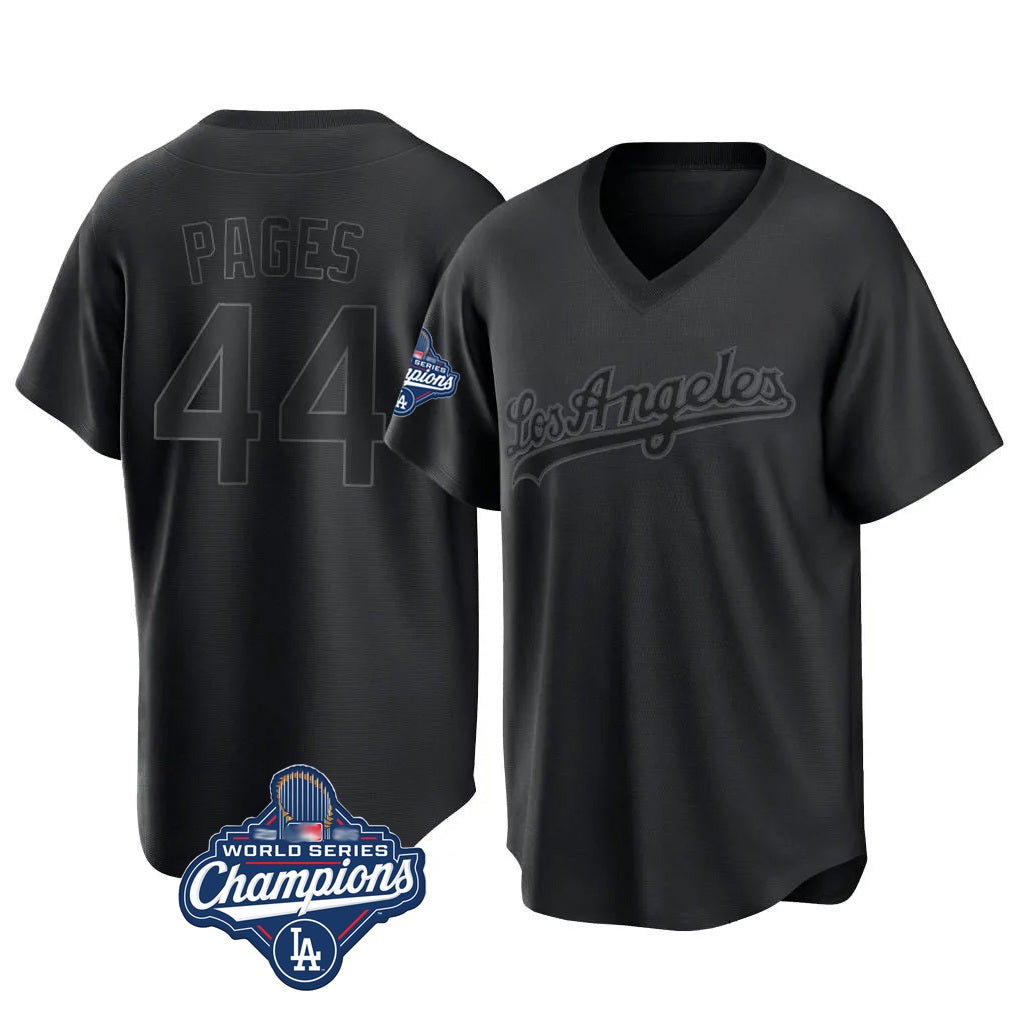 Los Angeles Dodgers #44 Andy Pages Player Black AmberGomez World Series Meet Pitch Fashion T-shirt Stitched Jerseys