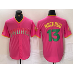 San Diego Padres #13 Manny Machado Pink AmberGomez Cool Base Stitched Jersey 2