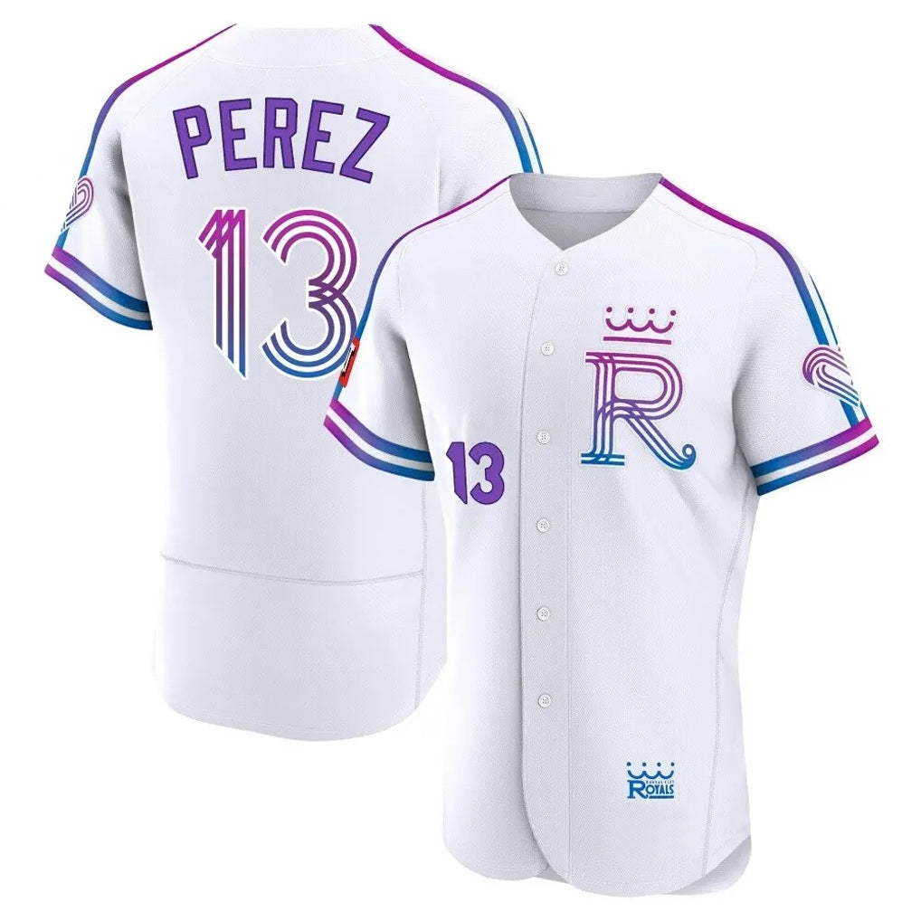 Kansas City Royals #13 Salvador Perez Player White AmberGomez 2026 City Connect Limited Elite Home Stitched Jerseys