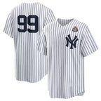 New York Yankees #99 Aaron Judge White AmberGomez 2024 World Series Cool Base Stitched Jersey