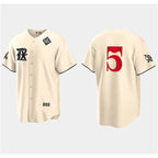 Texas Rangers #5 Corey Seager Cream AmberGomez 2023 World Series City Connect Stitched Jersey