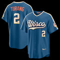 Milwaukee Brewers #2 Brice Turang Mineral Blue AmberGomez 2026 City Connect Stadium Jersey