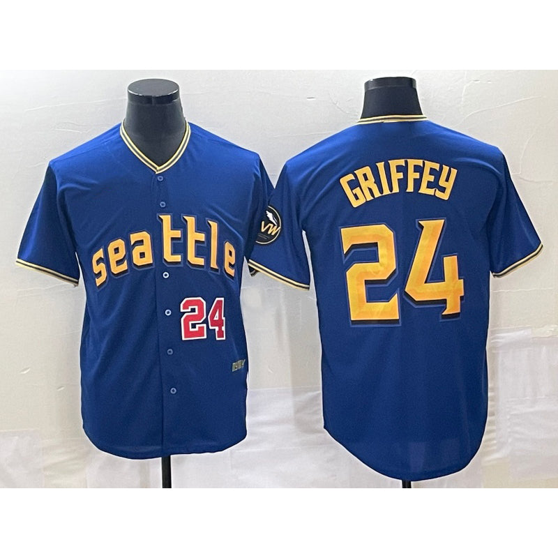 Seattle Mariners #24 Ken Griffey Number Blue AmberGomez 2023 City Connect Cool Base Stitched Jersey 1