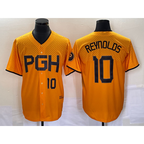 Pittsburgh Pirates #10 Bryan Reynolds Number Gold AmberGomez 2023 City Connect Stitched Jersey 2