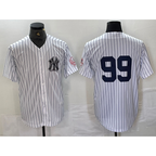 New York Yankees #99 Aaron Judge White AmberGomez With Patch 2024 Cool Base Stitched Jersey