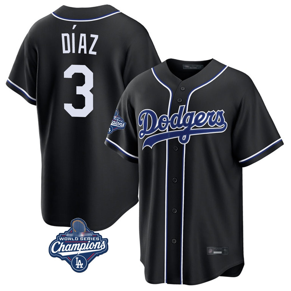 Los Angeles Dodgers #3 Edwin D¨ªaz Player Black AmberGomez World Series Meet Carbon Limited Home Stitched Jerseys