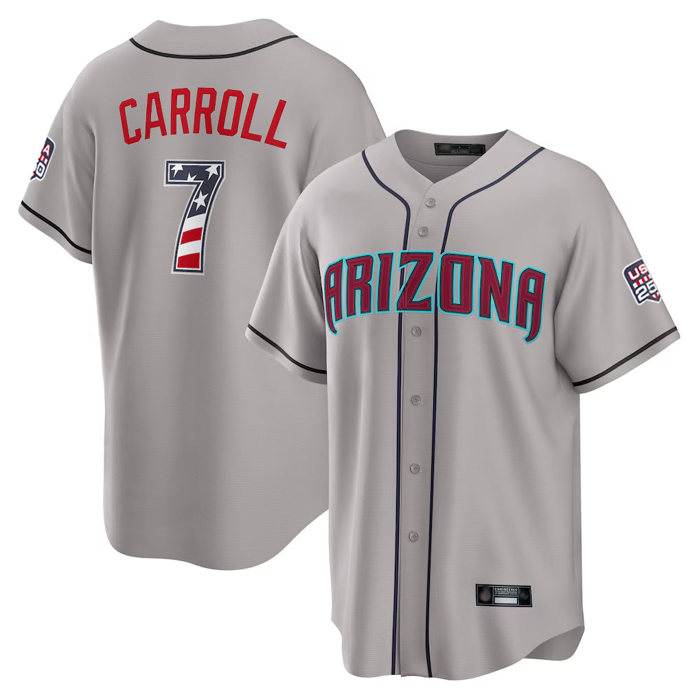 Arizona Diamondbacks #7 Corbin Carroll Player Gray AmberGomez USA 250 Fourth of July Home Game Stitched Jerseys