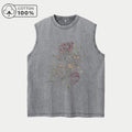 Summer Washed Cotton Vest Comfortable And Breathable Retro And Artistic Style Printed Rose Pattern Loose Fit Sleeveless Top