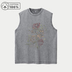 Summer Washed Cotton Vest Comfortable And Breathable Retro And Artistic Style Printed Rose Pattern Loose Fit Sleeveless Top
