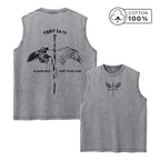Men's Casual Washed Vest With Sword And Wing Print Loose Fit Pure Cotton Summer Basketball Fitness Training Sleeveless Top