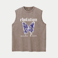 Summer Casual And Stylish Butterfly Print Washed T Shirt Comfortable Pure Cotton Distressed Sleeveless Vest Street Style Hip Hop