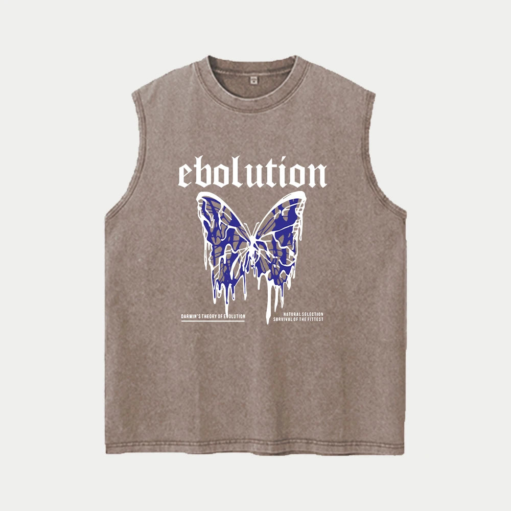 Summer Casual And Stylish Butterfly Print Washed T Shirt Comfortable Pure Cotton Distressed Sleeveless Vest Street Style Hip Hop