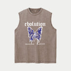 Summer Casual And Stylish Butterfly Print Washed T Shirt Comfortable Pure Cotton Distressed Sleeveless Vest Street Style Hip Hop