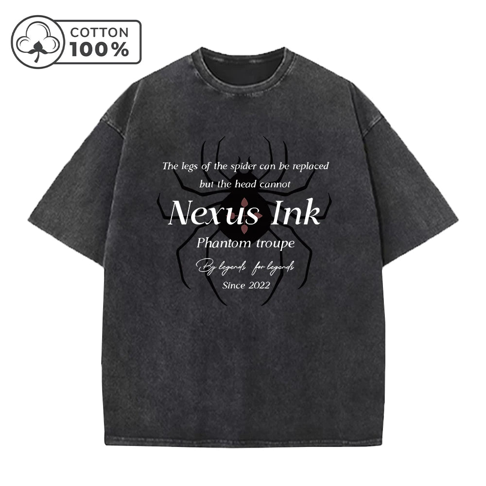 Men's Dark Spider Print Washed T-Shirt Distressed Retro Street Style Casual Pure Cotton Short Sleeve Top For Summer Commute