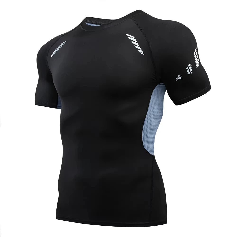 Stylish Short Sleeve Compression Shirts for Men Gym Workout Running Quick Dry T-Shirt Tops Summer Athletic Undershirt Rash Guard