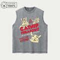 Men's Retro Creative Cat Print Washed Vest Summer New Style Fitness Running Pure Cotton Casual Sleeveless Vest For Commute Top