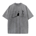 Vintage Distressed Washed T-Shirt Comfortable 100% Cotton Round Neck Short Sleeve Summer Casual Kitten Guitar Print Top