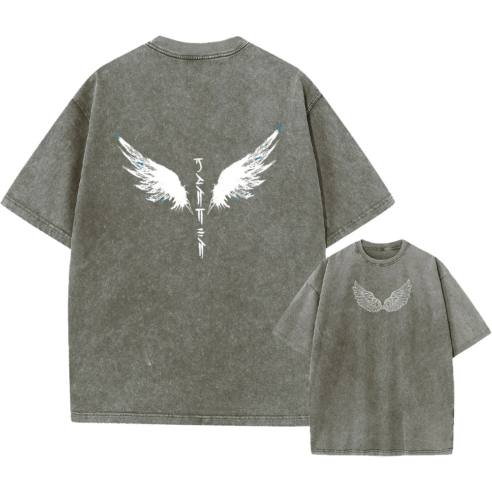 Men's Wing Print Washable T-Shirt Casual Stylish Comfortable Pure Cotton Short Sleeve Street Style Hip Hop Machine Washable