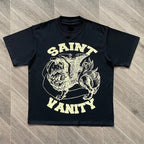 SAINT VANITY Ins The Same Style, Letter Printing Casual Short-sleeved T-shirt for Men and Women Breathable Oversized T Shirt
