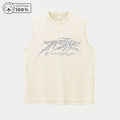 Men's Casual Washed Vest With Trendy Text Print Loose Fit Pure Cotton Summer Basketball Fitness Training Sleeveless Top