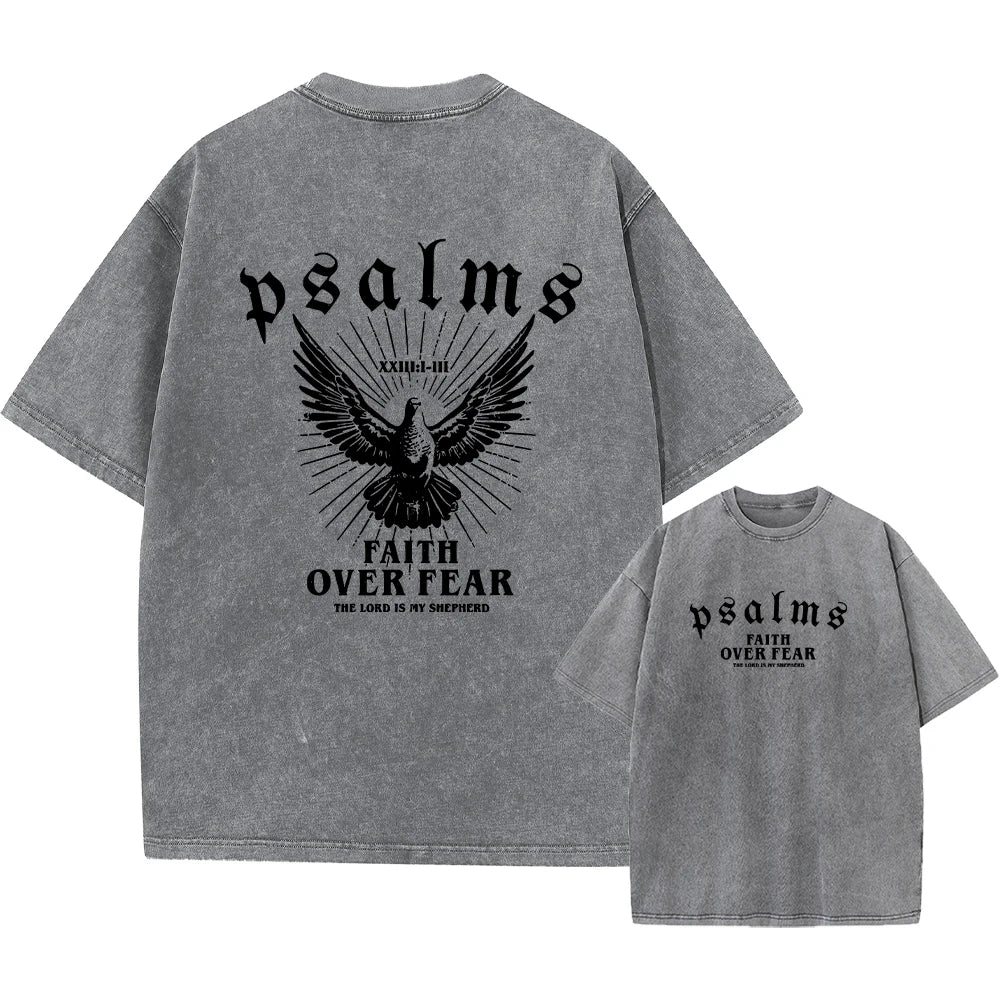 Retro Distressed Washed T-Shirt For Men Summer Style Pigeon Print Heavyweight Pure Cotton Loose Fit Crew Neck Short Sleeved