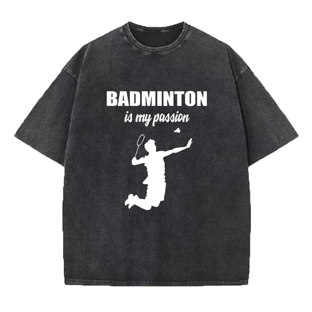 Men's Fashion Printed Washed Distressed T-Shirt Heavyweight Pure Cotton Loose Fit Casual Oversized Retro Crew Neck Short Sleeve