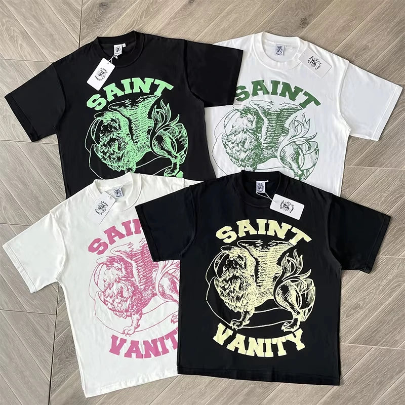 SAINT VANITY Ins The Same Style, Letter Printing Casual Short-sleeved T-shirt for Men and Women Breathable Oversized T Shirt